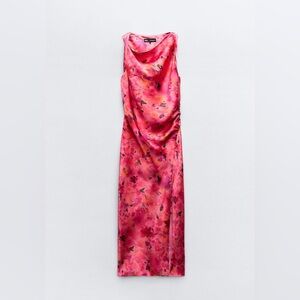 Zara Vibrant Pink Floral Midi Dress